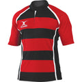 Rot-Schwarz Streifen - Front - Gilbert Rugby Herren Xact Match Kurzarm Rugby Shirt