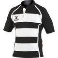 Schwarz-Weiß Streifen - Front - Gilbert Rugby Kinder Xact Match Kurzarm Rugby Shirt