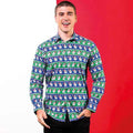 Weihnachtsmann Blau-Grün - Lifestyle - Christmas Shop Herren Hemd mit weihnachtlichem Aufdruck