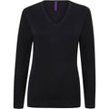 Marineblau - Back - Henbury Damen Feinstrick-Pullover mit V-Ausschnitt