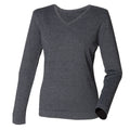 Grau - Front - Henbury Damen Feinstrick-Pullover mit V-Ausschnitt