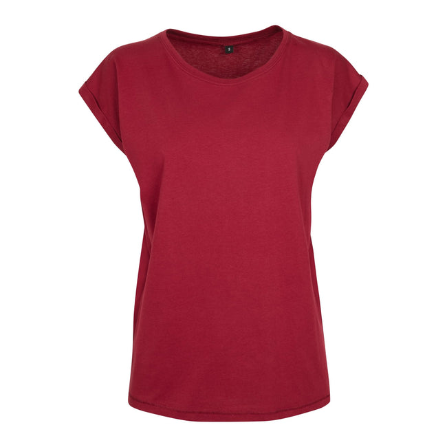 Burgunderrot - Front - Build Your Brand - T-Shirt Überschnittene Schulter für Damen