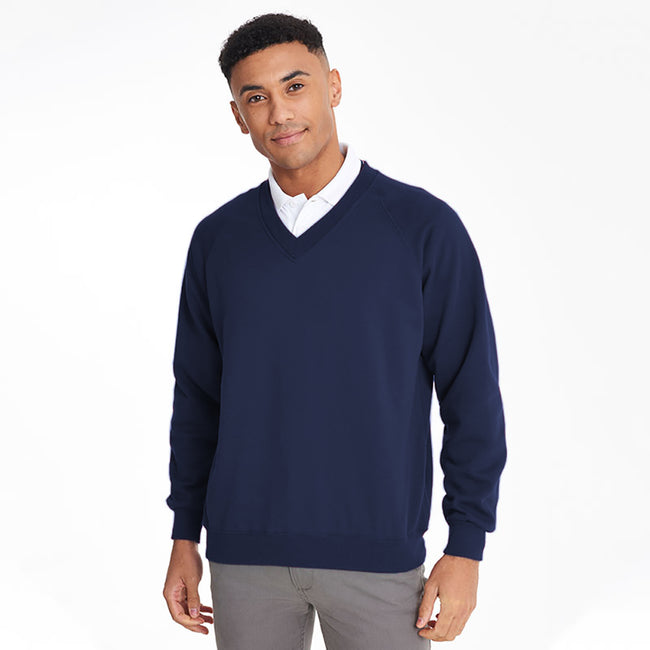 Marineblau - Back - Maddins Herren Sweatshirt - Pullover Coloursure, V-Ausschnitt