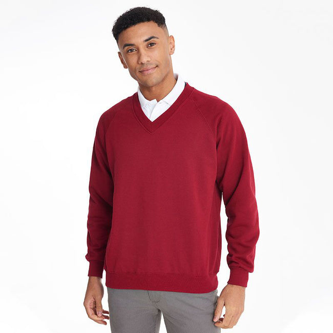 Rot - Back - Maddins Herren Sweatshirt - Pullover Coloursure, V-Ausschnitt