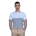 Weiß-Marineblau - Back - Front Row - "Breton" T-Shirt ohne Etiketten für Herren-Damen Unisex