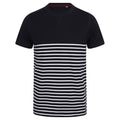 Marineblau-Weiß - Front - Front Row - "Breton" T-Shirt ohne Etiketten für Herren-Damen Unisex
