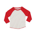 Warmes Rot-Gewaschtes Weiß - Front - Babybugz - T-Shirt für Baby - Baseball Langärmlig