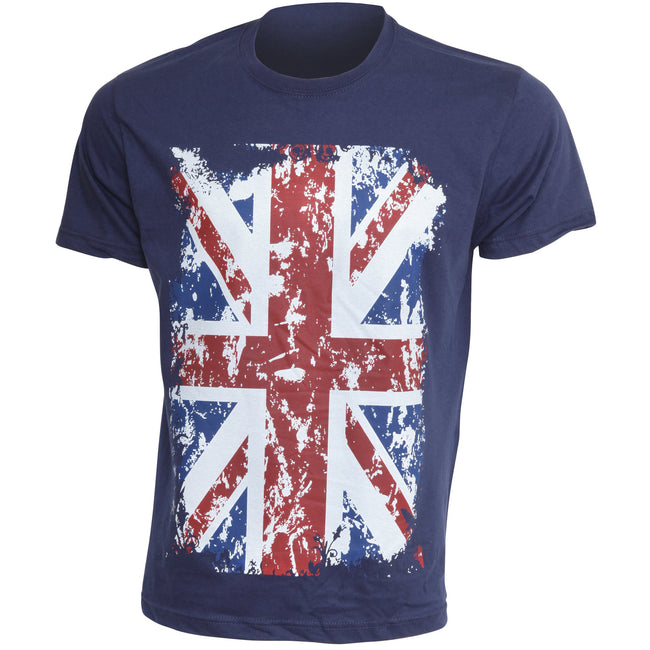 Marineblau - Front - Herren Freizeit T-Shirt mit Union-Jack-Aufdruck, kurzärmlig, 100% Baumwolle