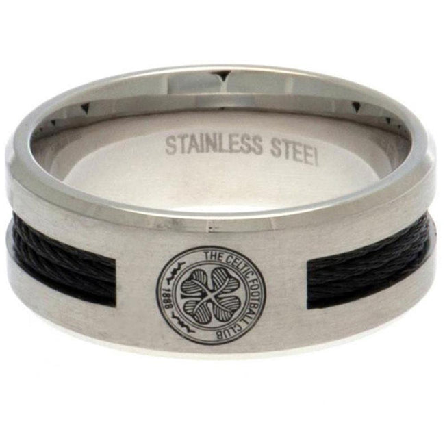 Silber - Front - Celtic FC Inlay Ring Schwarz