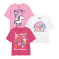 Hellrosa-Dunkelrosa-Weiß - Front - Peppa Pig - "Friends & Family" T-Shirt für Mädchen (3er-Pack)