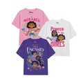 Pink-Weiß-Violett - Front - Encanto - "Power" T-Shirt für Mädchen (3er-Pack)