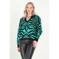 Grün-Schwarz - Front - Brave Soul -Pullover für Damen Zebramuster Kragen