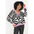 Weiß-Rosa - Front - Brave Soul -Pullover für Damen Zebramuster Kragen