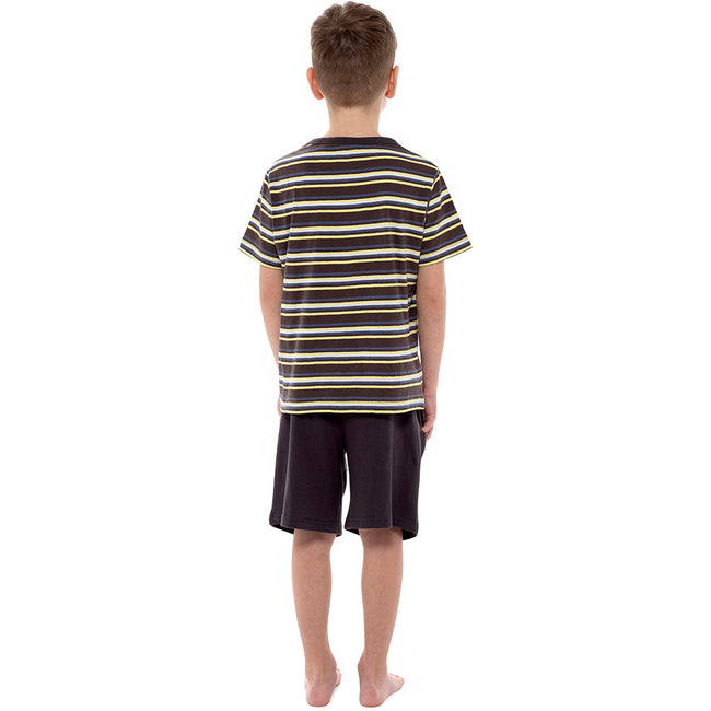 Anthrazit - Back - Tom Franks Jungen Jersey Streifen Kurzarm Pyjama Set