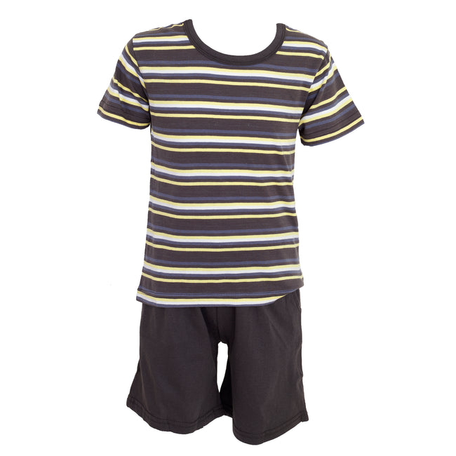 Anthrazit - Side - Tom Franks Jungen Jersey Streifen Kurzarm Pyjama Set