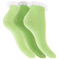 Grüntöne - Front - Damen Sneaker-Socken mit Rüschen-Abschluss, 3er-Pack