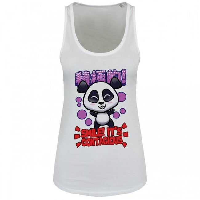 Front - Handa Panda Damen Tanktop mit Aufschrift Smile