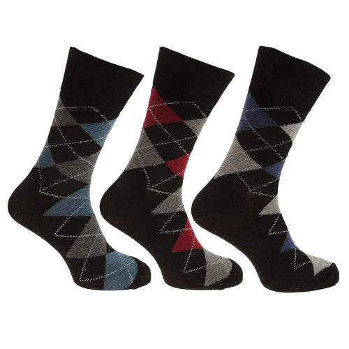 Front - Pierre Roche Herren Argyle Muster-Socken (3 Paar)
