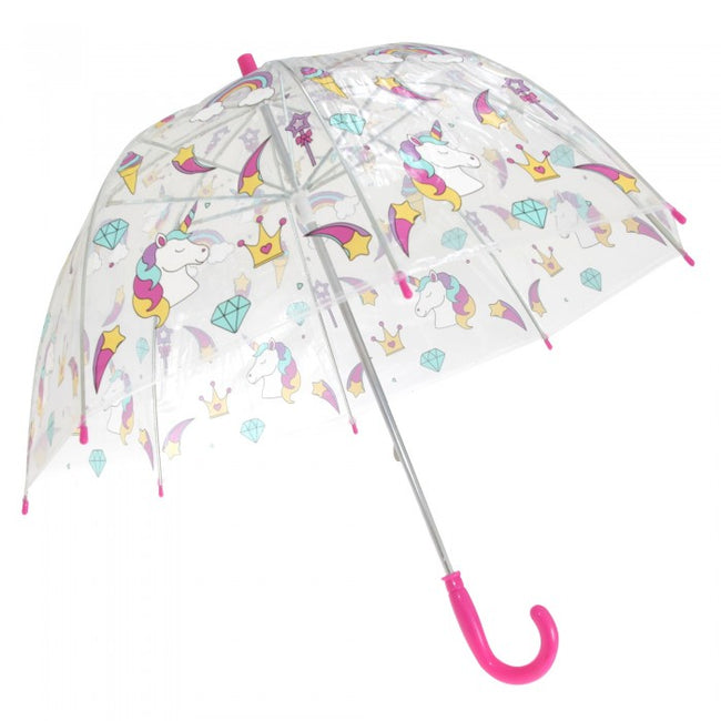 Front - X-Brella Kinder Regenschirm mit Einhorn- und Regenbogenmuster, Transparent