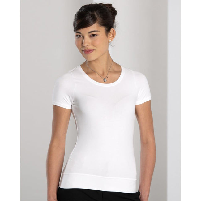 Weiß - Side - Russell Collection elastisches Damen T-Shirt, kurzarm