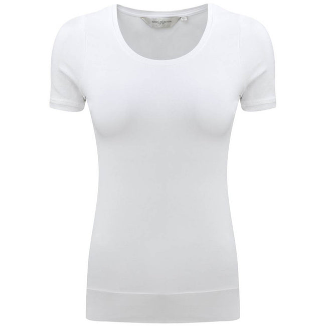 Weiß - Front - Russell Collection elastisches Damen T-Shirt, kurzarm