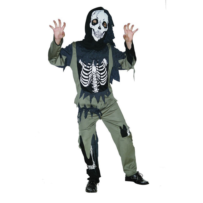 Schwarz-Weiß-Grün - Front - Bristol Novelty Kinder Skelett Zombie Kostüm