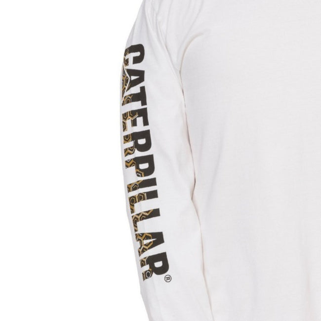Weiß - Back - Caterpillar Herren T-Shirt mit Logo, langärmlig