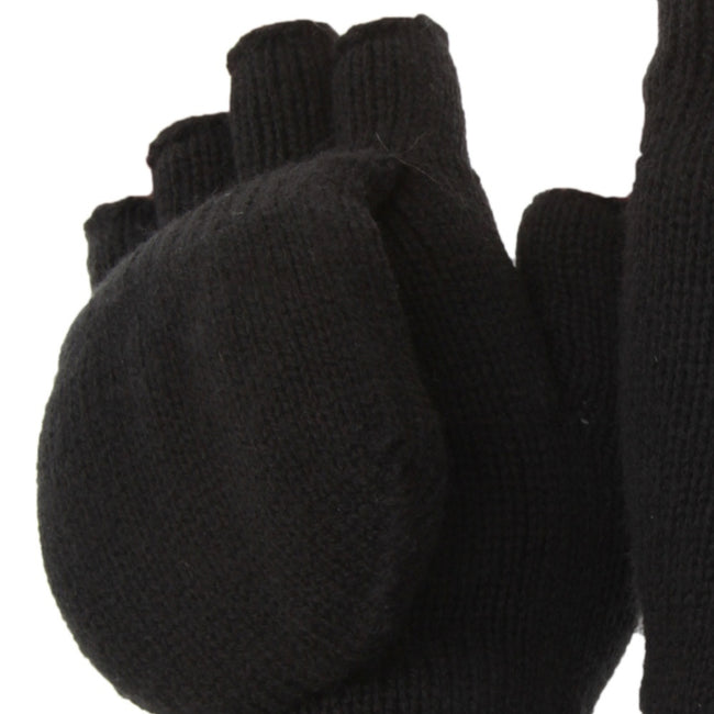 Schwarz - Back - FLOSO Unisex Thermo Halbfinger Winter Handschuhe (3M 40g)