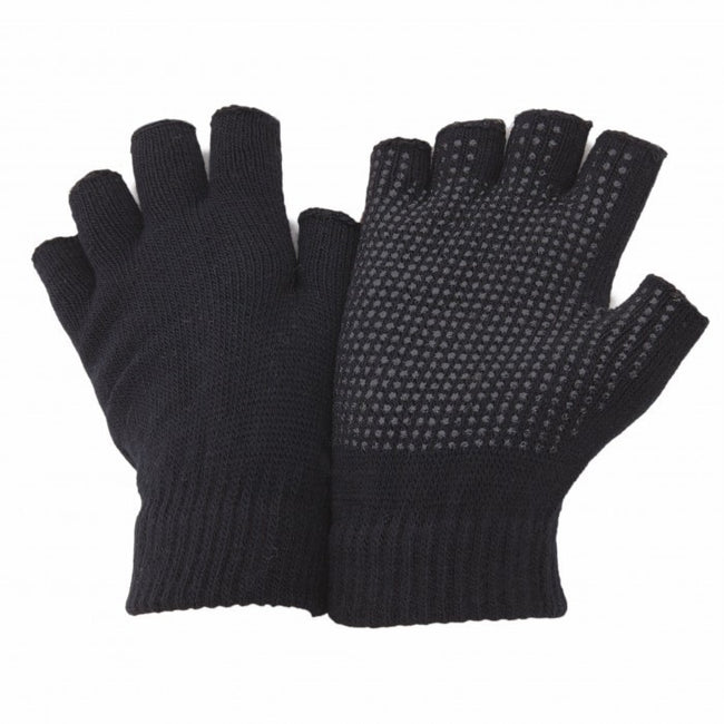 Schwarz - Front - FLOSO Halbfinger Handschuhe Magic Gloves mit griffigen Handflächen