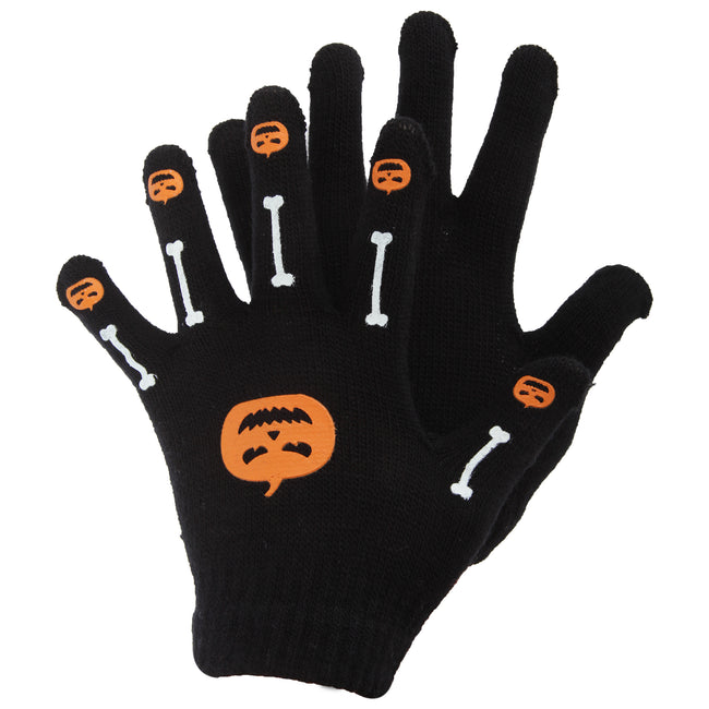 Schwarz-OrangeKürbis-Knochen - Front - Magic Gloves Kinder Handschuhe Halloween