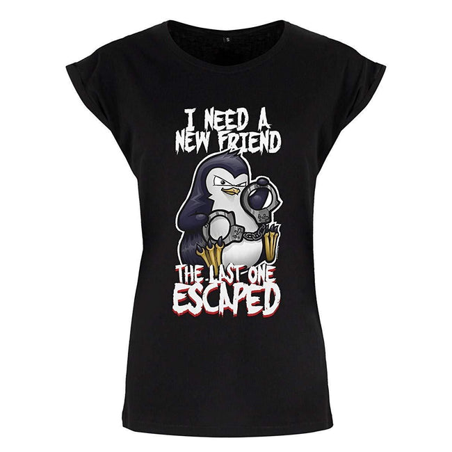 Schwarz - Front - Psycho Penguin Damen T-Shirt I Need A New Friend