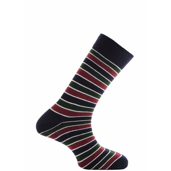 Marineblau-Weiß-Grün-Burgunder - Front - Horizon Herren Klassik kurze Socken mit Streifenmuster