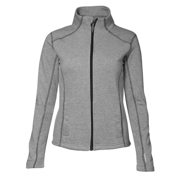 Grau meliert - Front - ID Damen Sweatshirt mit kontrastfarbenem Reißverschluss, tailliert