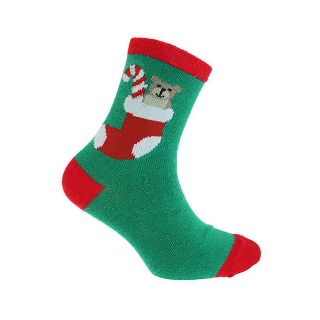 Dunkelblau-Grün-Rot - Side - FLOSO Kinder Socken mit weihnachtlichem Motiv (4er Pack)