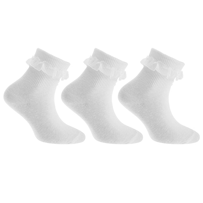 Weiß - Front - Cottonique Mädchen Rüschen Socken (3 Paar)