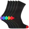 Schwarz - Front - FLOSO Herren Socken mit buntem Fersen- und Zehenbereich, 5 Paar