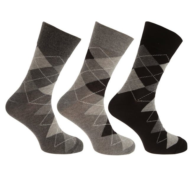 Grau-Schwarz - Front - Pierre Roche Herren Argyle Muster-Socken (3 Paar)