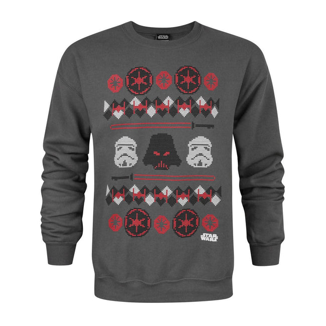 Anthrazit - Front - Star Wars Herren Weihnachtspullover mit Darth-Vader-Norwegermuster