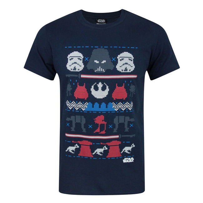 Blau - Front - Star Wars Herren Dark Side Fair Isle Christmas T-Shirt