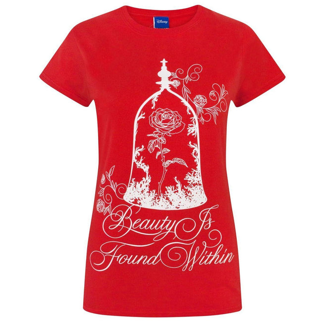 Rot - Front - Disney Damen T-Shirt Beauty And The Beast mit magischer Rose