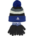 Blau-Schwarz-Cremefarbe - Front - Playstation - Hut- und Handschuh-Set für Kinder
