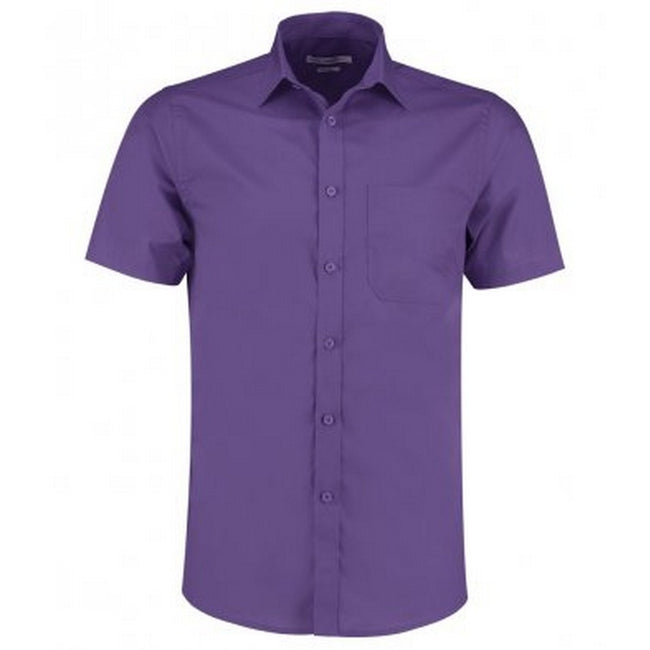 Violett - Front - Kustom Kit Herren Kurzarm Tailored Poplin Hemd