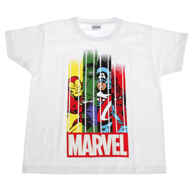 Weiß - Side - Marvel Group Kinder Streifen-Fade T-Shirt
