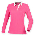 Kräftiges Pink - Front - Front Row Damen Premium Rugby-Shirt - Polo-Shirt, Langarm