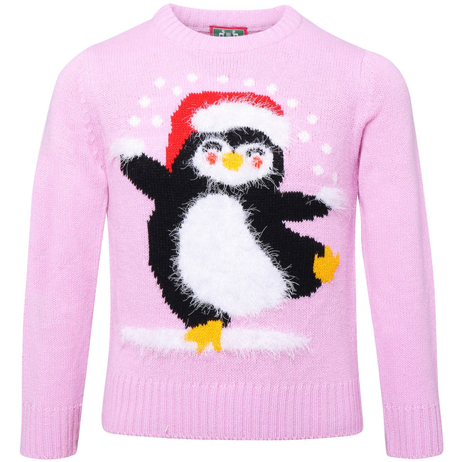 Pink - Front - Weihnachtspullover Kinder Pinguin