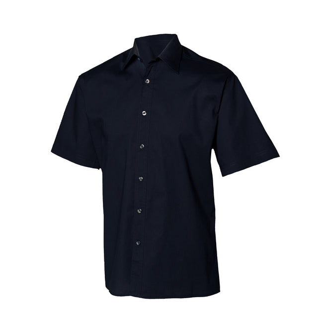 Marineblau - Front - Henbury Herren Hemd - Arbeitshemd, enganliegend, kurzärmlig
