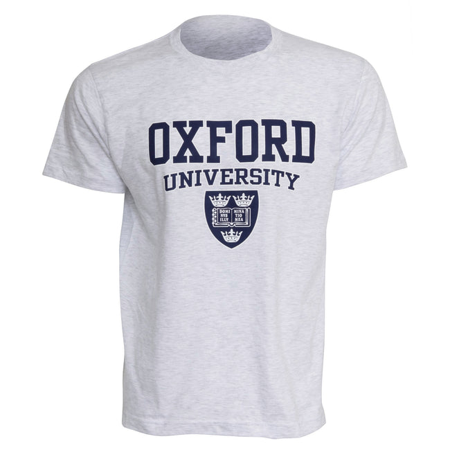 Aschgrau - Front - Herren T-Shirt mit Oxford-University-Aufdruck, kurzärmlig, Rundhals