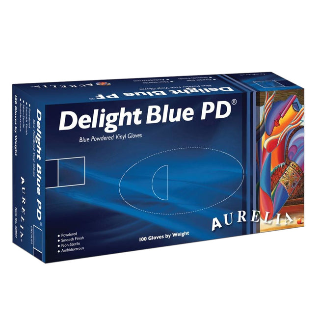 Blau - Back - Aurelia Delight Blue PD Blaue Gepuderte Vinyl Handschuhe (100 Stück-Packung)