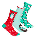 Rot-Grün - Front - Socken für Damen - weihnachtliches Design(3er-Pack)