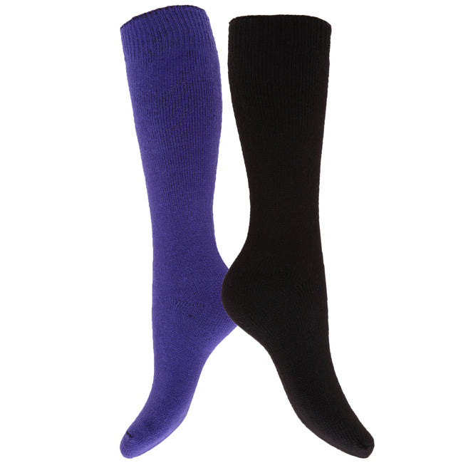 Lila-Schwarz - Back - Damen Thermo-Winter-Socken für Gummistiefel, 2 Paar